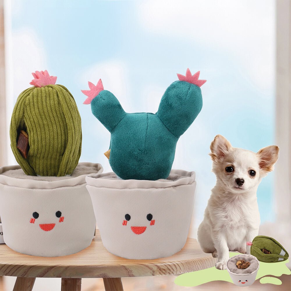 Cactus Plush Squeaky Dog Toy Slow Feeder Interactive Toy