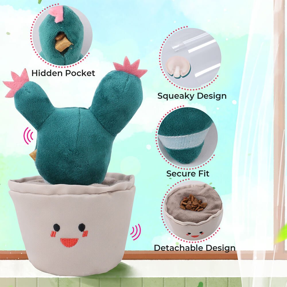 Cactus Plush Squeaky Dog Toy Slow Feeder Interactive Toy