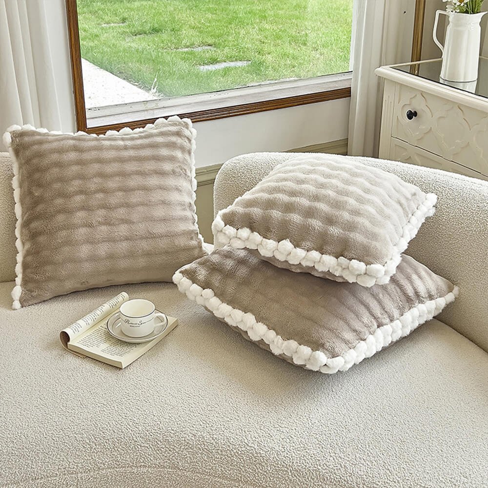 Bubble Faux Rabbit Fur Foldable Cushion Pillow 2-in-1 Nap Throw Blanket