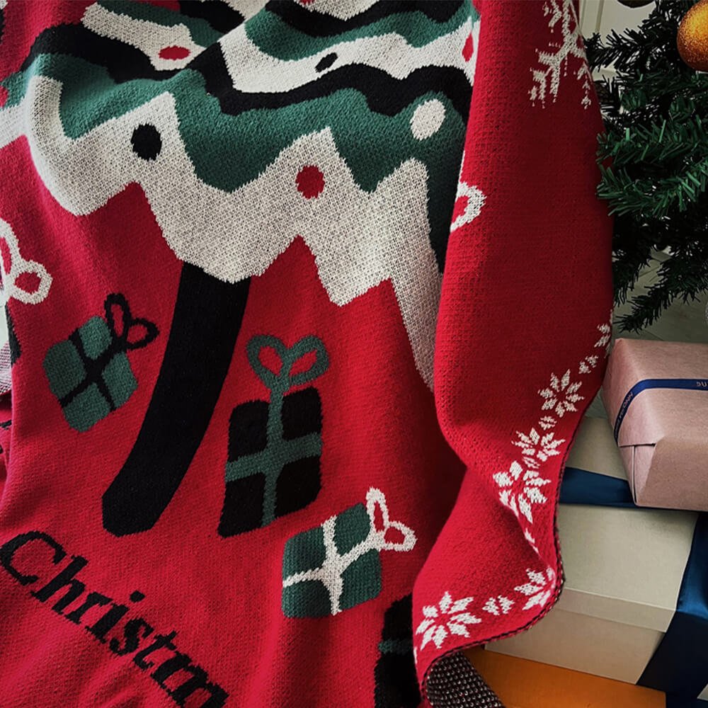 Christmas Tree Pattern Cozy Knitted Holiday Decor Throw Blanket
