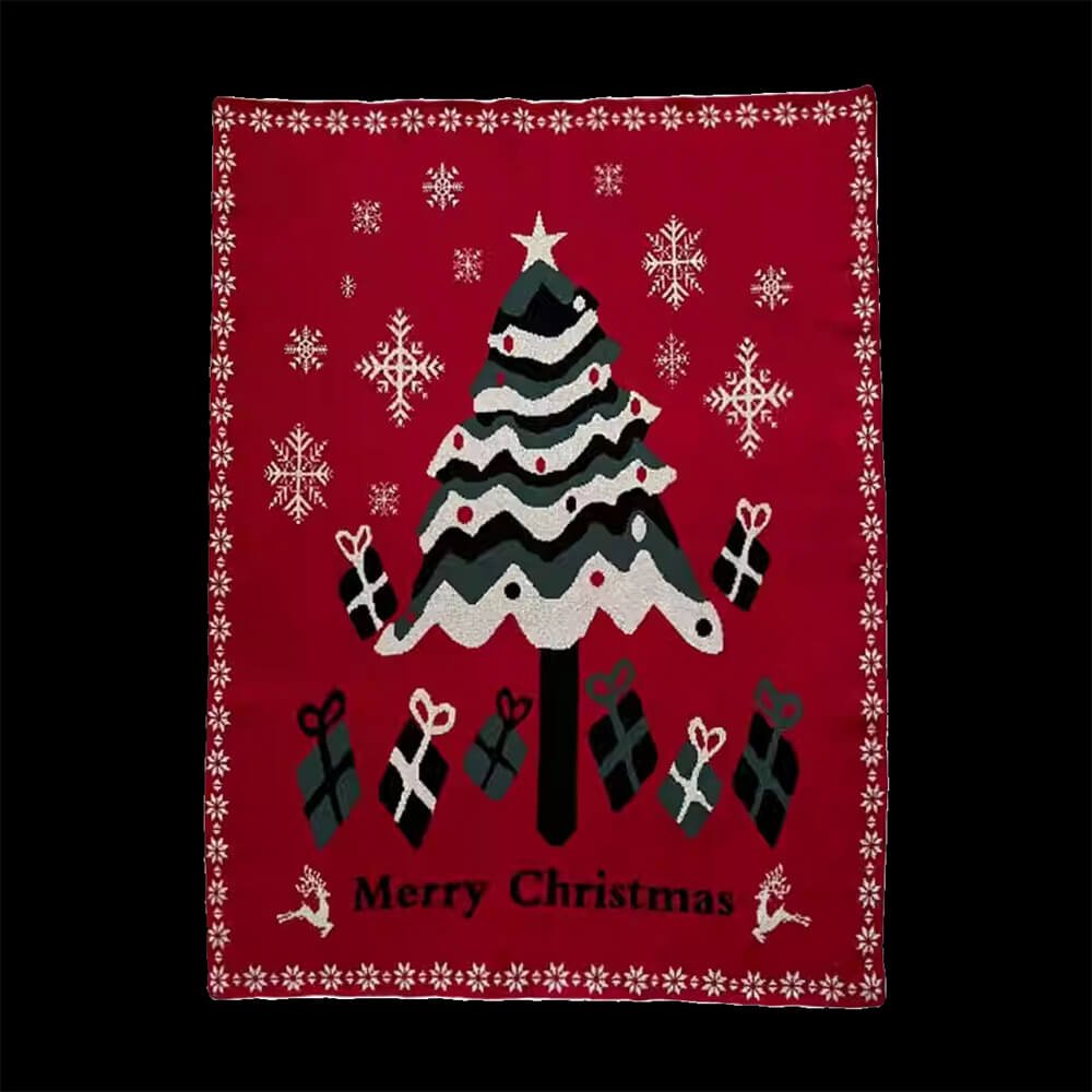 Christmas Tree Pattern Cozy Knitted Holiday Decor Throw Blanket