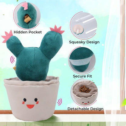 Cactus Plush Squeaky Dog Toy  Slow Feeder Interactive Toy