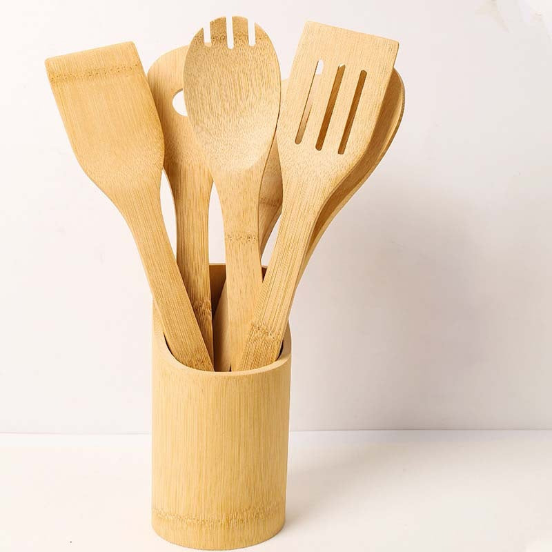 Premium Bamboo Cooking Spoon & Utensil Holder Set