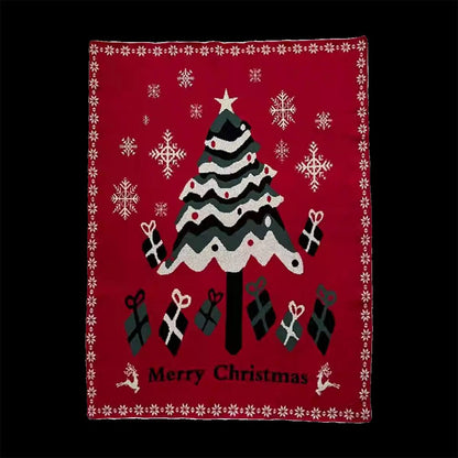 Christmas Tree Pattern Cozy Knitted Holiday Decor Throw Blanket